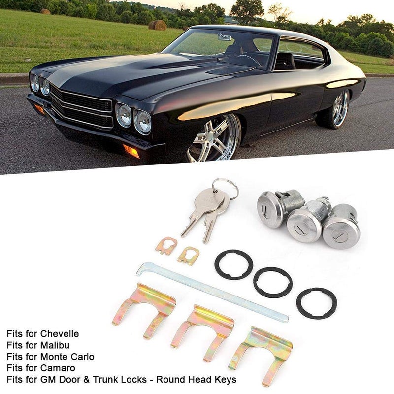 Klanata Car Door Trunk Key Kit Door Lock Cylinder Set Accessories Parts with 2 Keys 654394765282 Replacement for Chevelle - Image 3